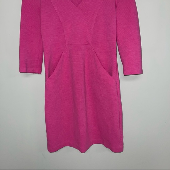 Boden Dress Women's Size 2 Petite Pink Shift 3/4 Sleeves V-Neck Bronte Ottoman - Picture 5 of 13